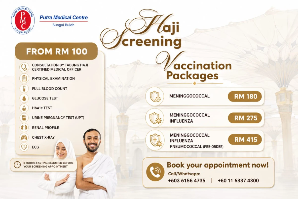 Pakej Saringan & Vaksinasi Haji promotional banner